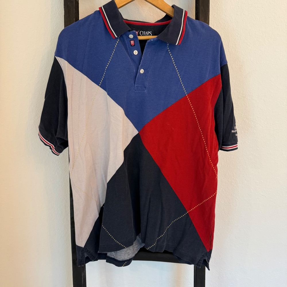 Chaps Ralph Lauren Golf Polo Shirt Men's Large Color Block‎ Argyle Short Sleeve
